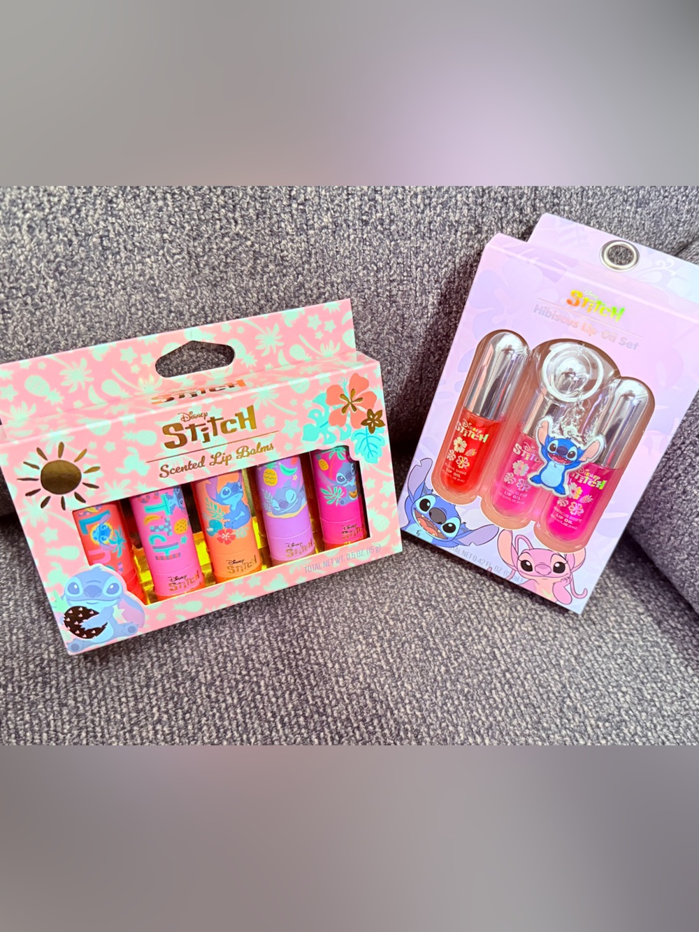 Disney Stitch Lip Balm & Gloss Set - Pink, Purple, Orange, Red